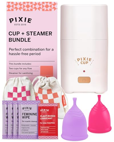 Menstrual Cups with Sterilizer - Ranked 1 for Most Comfortable Soft Reusable Period Cup - Kills 99.9% of Germs with Cleaner Steamer - Wash Your Cup in 3 Minutes! - Compact Sanitizer Kit