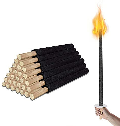 Hebitod Lot de 50 torches en cire naturelle avec long manche, torches de jardin pour extérieur, jardin, randonnée nocturne, Noël St Martintemps de combustion 45 min