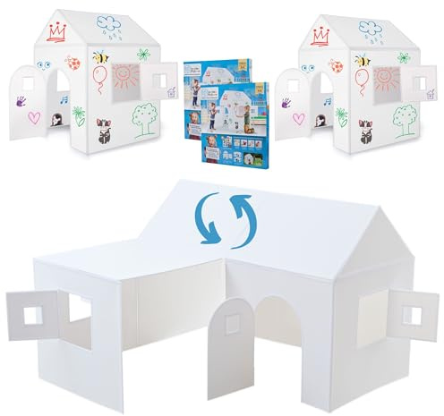 2er Set ImagiNew Playhome - Immer Wieder neu bemalen & abwischen - Spielhaus Kinder Indoor & Outdoor mit Stiften und Sticker - Montessori Spielzeug ab 3 Jahre Kinderspielzeug Geschenk Mädchen & Junge
