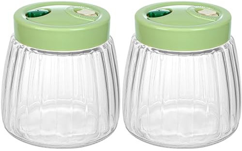Fermenteringsglas, 2 st 1 l glas kimchi-behållare med manuell och automatisk luftventil, 360° läckagesugkopp, startburk, med en halkfri remsa och lock för tillverkning av v