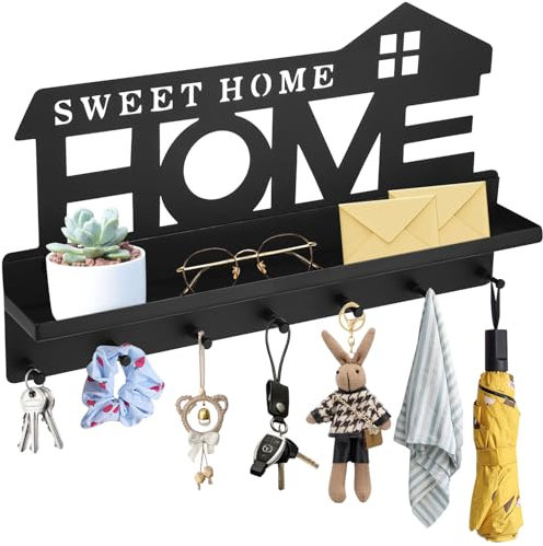 Portachiavi da Parete con Sette Ganci, Cassetta Appendi Chiavi a Muro con Ripiano, Porta Chiavi da Muro per Casa per Riporre Piccoli Oggetti Come Chiavi e Posta All'Ingresso