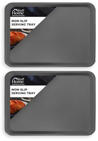 Home stuff Tray, Pack (2), Grey 37x29 cm Non-Slip Food Tray, Plastic Dinner, Drinks Tray, Easy Grip Handles, Dishwasher-safe makes life easier. Restaurant Serving Tray for Coffee Table, Kitchen.