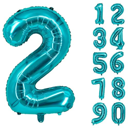 32 Inch Number Balloons Giant Number Aluminium Foil Helium Balloons for Birthday Party Celebration Decoration New Year Baby Shower Anniversary (Turquoise, 2)