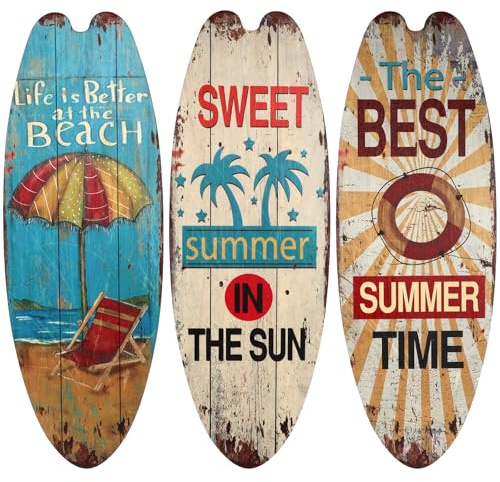 Awleynz 3 Stück Surfbrett Deko, 45,5 cm, Surfbrett-Kunst, Wanddekor für den Außenbereich, Pool-Dekorationen für den Außenbereich, für Wände am Meer, tropische Bars, Heimparty-Dekor (A)