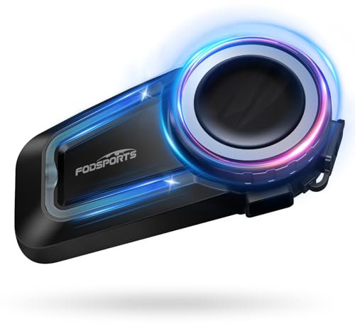 Fodsports FX7 Interfono Moto, Interfono Mesh da 2000 M per 10 Motociclisti, Condivisione Musicale Auricolare Casco Moto, Dual 5.4 Bluetooth Chip Cuffie per Casco Moto con Radio FM, Multitasking Audio