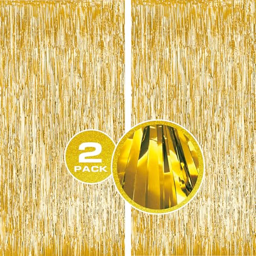2 Pack birthday backdrop streamers Foil Fringe Backdrop Golden party streamers decorations tinsel curtain backdrop disco for festive party