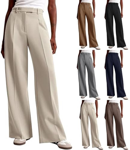 Stoffhose Anzughose Damen Elegant Locker Palazzo Hose Sommerhosen Bequeme Weite Business Hosen Freizeithose Lässig Locker Leichte Dehnbar Lounge Hose Mit Taschen,Beige,M