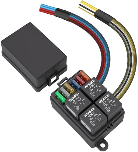 Weasch 12V 6-vägs förkopplad säkrings- och reläbox, 4 reläer och 6 ATC/ATO-plattsäkringar, 4-polig 40A-reläblock och -kit, för bil, lastbil, båt och Jeep