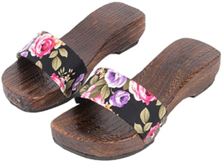 YCZHD Japonais Pantoufles Traditionnelles pour Femmes Geta Sabots en Bois,Sandales Compensées pour Femmes Sandales Plates pour antidérapants Pantoufles D'intérieur (Size:EU 36,Color:Noir)