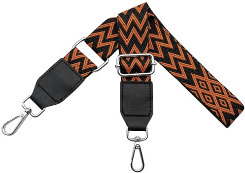 Correa para Bolsos Bandolera Correa de Hombro Bandolera Correa Ajustable con Cuero, 3.8cm Anchura con Mosquetón Plateado para Bolsos Cruzados Mano, Negro/Naranja, W21
