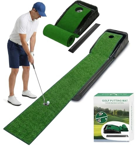Tappetino da golf, tappetino verde da golf per interni, con ritorno automatico della palla e 3 fori, allenamento a casa e aiuto per la pratica, tappetino da mettere per uomini, tappetino da golf