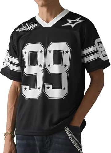HAWILAND V-ringad t-shirt män överdimensionerad fotbollströja kortärmad sporttröja män streetwear Y2K hip hop outfit