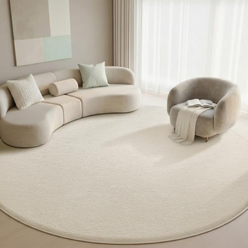 Sour Lemon Rugs Living Room 120cm, Round Cream Shaggy Fluffy Bedroom Rugs | Short Pile Soft Bedside Rug, Non-Slip Washable Area Rug, Modern Floor Carpets for Kids Room Hallway Entryway