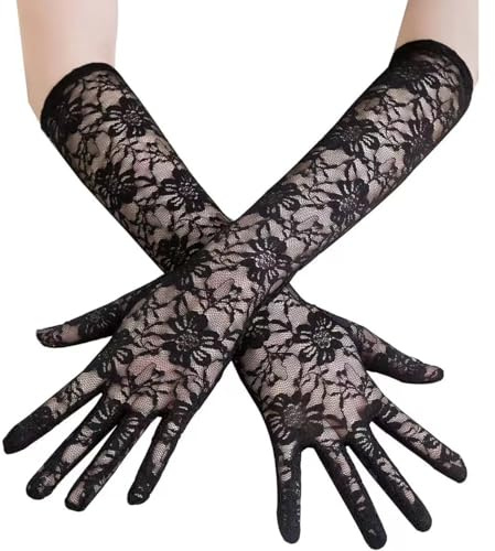 Zirax 2 Pairs Long Black Lace Gloves for Women, Stretchy Elbow Length Opera Gloves, Vintage Flapper Accessories for Tea Party Wedding Bridal Evening