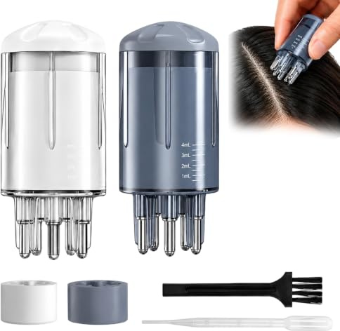 Yahusuhil Applicateur d'Huile Capillaire, 2 Pièces Applicateur pour Cuir Chevelu & Rouleau d'Huile Capillaire, avec Brosse de Nettoyage et Flacon Compte-Gouttes pour Application Précise aux Racines