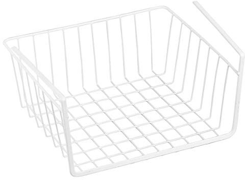 MSV Hängekorb aus Metall - 30 x 25,5 x 14 cm - Weiß - Aufbewahrungs-Korb für Küchenschränke Kleiderschränke Regale Unterbauschrank Unterbau-Regal, Pequeña
