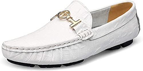 Mocassini Casual Invernali Piatti Incrociati da Uomo Scarpe Barca Classiche in Pelle Guida Passeggio（Bianco,37/38 EU,38 Taglia del Marchio