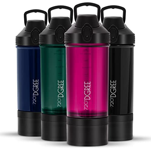 720°DGREE Protein Shaker mit Pulverfach 550ml “uberShaker“ – Auslaufsicher, BPA-Frei, Skala, Spiralmixer für cremige Shakes - Premium Eiweißshaker, Schüttelbecher ideal für Fitness, Gym