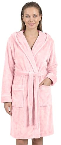 Gräfenstayn Peignoir Femme moelleux avec Capuche - Polaire moelleuse - Oeko-Tex Standard 100 - Peignor de bain Court - Taille (XL, Rose)