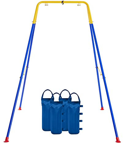 FUNLIO Foldable Swing Stand for Kids with 4 Sandbags, Heavy Duty Metal Swing Frame Indoor/Outdoor, A-Frame Baby Swing Stand for Backyard, Suitable for Most Toddler Swing/Baby Jumper/Hammock Chair