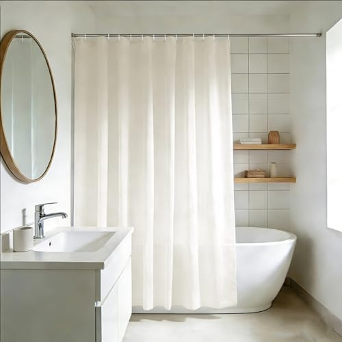 YISURE Duschdraperi, beige, extra långt, av polyester, stort, med 16 metallöljetter, av vattenavvisande tyg, bredd 200 x höjd 220 cm | Badgardin i polyester stor med 16 metallöljetter vattenavvisande för badrum, bredd 200 x höjd 220 cm
