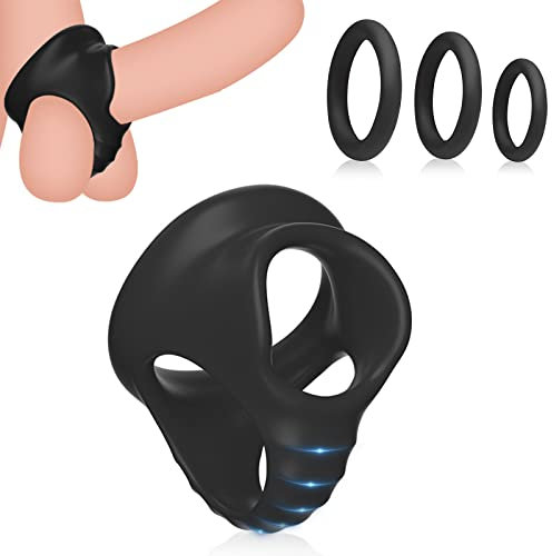 BDSMYEE Silikon Penisring Set, Cockring Klitoris Stimulator & 3 Penisringe, für harte und lange Erektion penisring dehnbar Ejakulation verzögern Sexspielzeug für Männer und Paare (Schwarz)