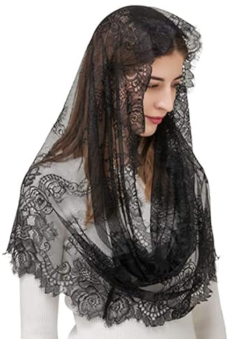 YJZQ Voile de mariée en dentelle Voile Capuche Bandana Vintage Princesse Châle Mantille Été Etoles Echarpe pour Mariage église Robe Tenue de Soirée Noir/Blanc 150cm