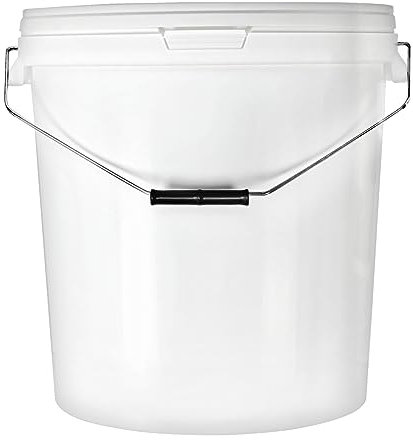 BenBow - Secchio con coperchio 1x 30 litri bianco - adatto al contatto con gli alimenti stabile ermetico, a prova di perdite inodore - contenitore di plastica con manico in metallo - vuoto - casa