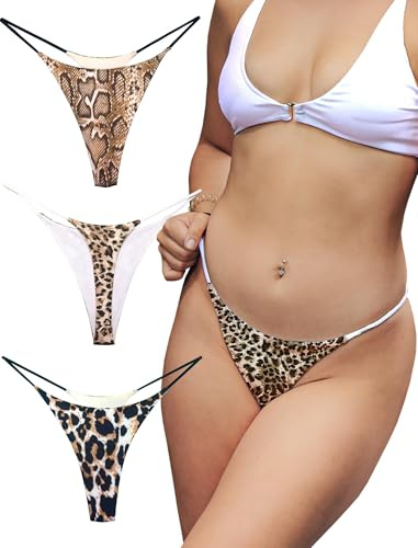 KUKU PANDA Cotton Thongs for Women Sexy Seamless Woman G String Panties 3 Pack Set, Animal Print, M