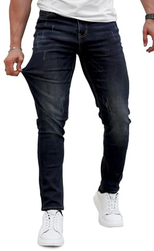 GINGTTO Hombres Elasticos Skinny Denim Jeans Rasgados de Pantalones Slim Fit Regular Tapered Stretch Vaqueros Hombre Azul 30