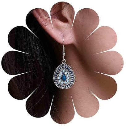 Aneneiceera Bohème-Tropfenfiligrane Ohrringe in Silber - Stammesgruppe Türkis und Saphir Schmuck für Frauen