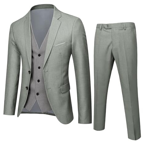 YOUYING - Completo da uomo, 3 pezzi, vestibilità aderente, monopetto, giacca, gilet, pantaloni, set per occasioni casual, business, feste, matrimoni, S