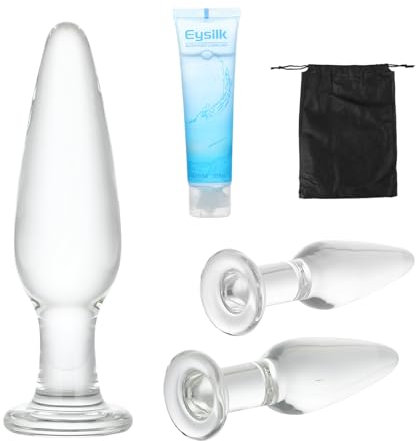 Vetro Anal Plug con Lubrificante - Set 3 Pezzi per Stimolazione G-Point, Massaggiatore Prostatico in Vetro Borosilicato, Sicuro per Adulti e Coppie (Trasparente)