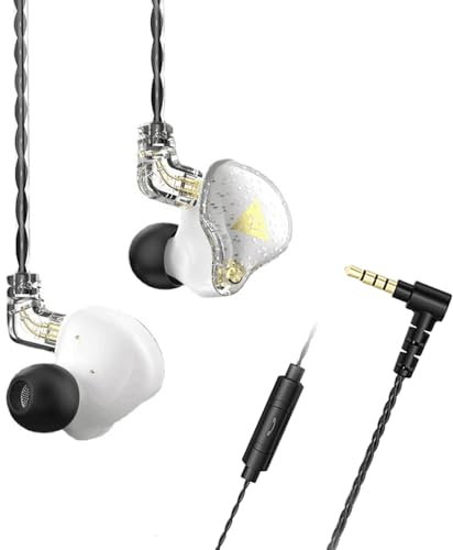 Yeabomy Trådbundna spelöronsnäckor, AK6 PRO i öronskärmar, djup bas ljud trådbundna öronsnäckor, HiFi in-ear-hörlurar med ny 1DD 10 mm dynamisk drivrutin, IEM för musikspel videosamtal (vit)