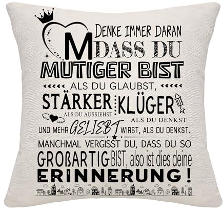 Bommex Inspirierendes Geschenk A-Z Initialen DASS Du Mutiger Kissenbezüge für Frauen Männer Mädchen Jungen Schwester Freunde Mama Papa Oma Tochter Sohn Positives Geschenk Geburtstag (M)