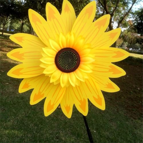 Superbe moulin à vent en forme de tournesol pour fête de jardin, couleurs et tailles assorties (jaune)