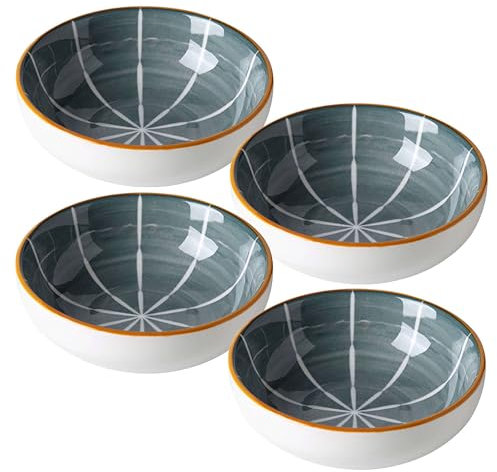 Juego de Platos de Porcelana y cerámica para Salsa de Soja, Cuencos para Salsa, Cuencos para Tapas, diseño Floral, Color Gris Oscuro, Juego de 4