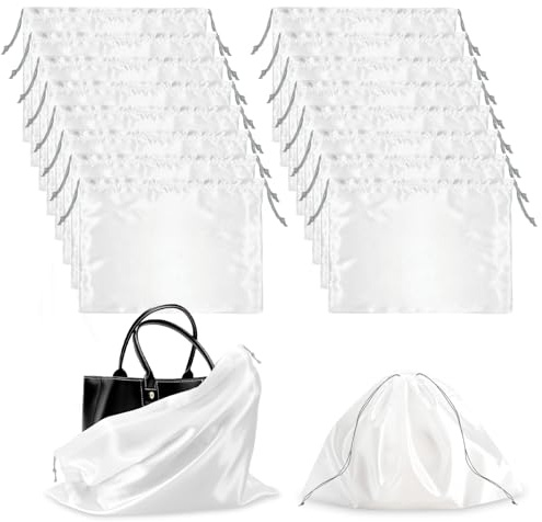 Lot de 16 sacs à poussière pour sac à main en soie avec cordon de serrage, pochette de rangement pour chaussures