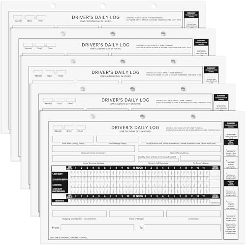Affrolling 5 Pack Loose Leaf Format Driver Daily Log Book 8.5 x 5.5 Log Books with Detailed Driver Vehicle Inspection Report Simplified Recap for Truck, 2-Ply Carbonless