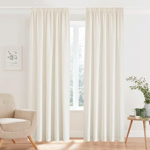 PONY DANCE 200g/m² Tende Lino per Interni Semitrasparenti 2 Pezzi L 140 x A 280 CM Tende Camera da Letto Moderna con Fettuccia Curtains per Salotto Eleganti, Crema