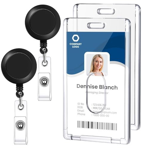 2 Stück Ausweishalter, 2 Stück Ausziehbarem Schlüsselband Transparente Kartenhülle Id Card Holder für Studenten Mitabeiter Schule Büro