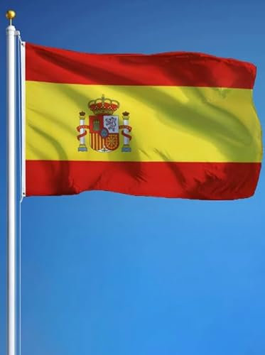 Drapeau de l’Espagne 90x150 cm – Polyester Résistant avec Armoiries et Œillets – Drapeau Espagnol pour Intérieur/Extérieur – Idéal Fête Nationale, Sport, Décoration - Planet Flag