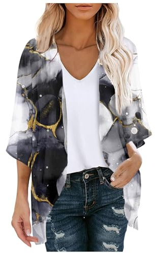 pxjsdwe Bolero jäckchen blaugrau, Chiffon Bolero Damen Kurz Leichte Cardigan Strickjacke Sommer Jäckchen Bolerojacke 3/4 Ärmel Festlich Schulterjacke Shrug Top Elegant Casual Kurze Jacke