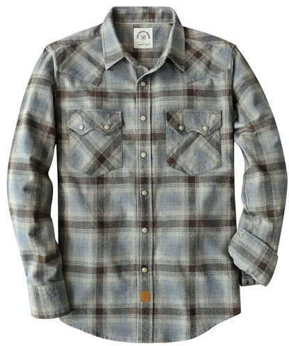 Dubinik® 6.3 oz Chemise Flanelle Homme Western Cowboy Manches Longues Carreaux Vintage Casual Bouton à Pression Double Poche
