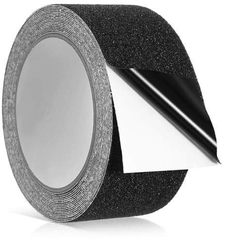 Black Rubber Grip Tape 5cm x 5M (1.97in x 16.4ft), Non Slip Tape with Textured Surface & Strong Adhesive, Waterproof for Tools, Handles, DIY, Stairs, Indoor & Outdoor Use