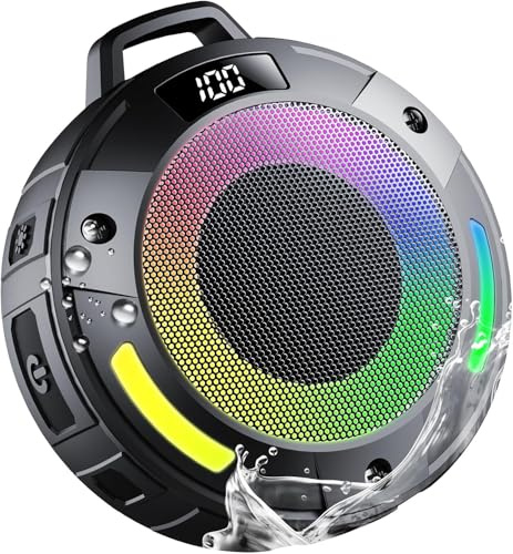Tragbarer Mini Bluetooth Lautsprecher, Musikbox Bluetooth mit Licht, Kräftiger Klang, IP68 Wasserdicht/Staubdicht, Schwimmfähig, 20h Spielzeit, TWS & TF-Karte, Bluetooth Box für Dusche/Wandern/Reisen