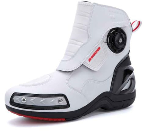 omcam Bottes de Moto pour Hommes et Femmes, Chaussures de Conduite en Cuir renforcé avec Support de Cheville, antidérapantes, Bottes de Trekking pour Motards.