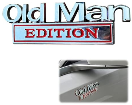 Old Man Edition Emblems,Old Man Edition Car Badge,3D Emblem Sticker Badge,3D Personalised Car Stickers,Old Man Edition C/ar Decals and Stickers,Easy Peel and Installation Cars Stickers,Silver Red