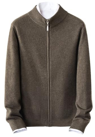 HNVAVQ Cardigan da Uomo in 100% Cashmere con Cerniera Intera, Maglione Casual a Tinta Unita con Collo Alto, Autunno/Inverno