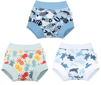 babygoal Reusable Swim Diaper - Waterproof Cloth Swimmers Pants for 18 Months to 24 Months Baby Toddler Beach & Pool(Octopus, Turtle, Fish)